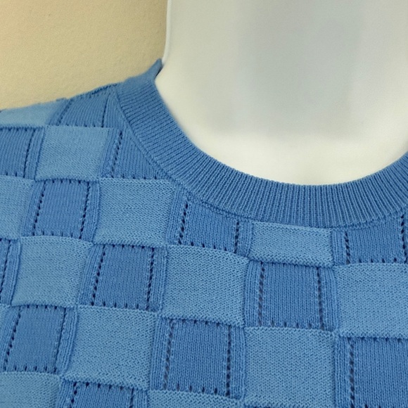 Solid and Striped French Blue Basketweave Knit Two-Piece Set - Picture 5 of 7